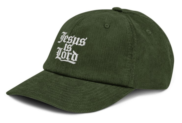 Jesus Is Lord Green Olive Corduroy Dad Hat