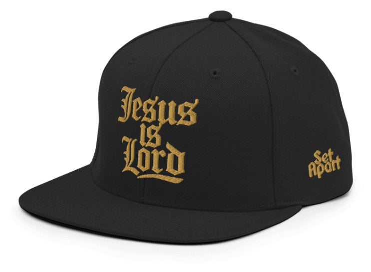 Jesus Is Lord Gold on Black Snapback
